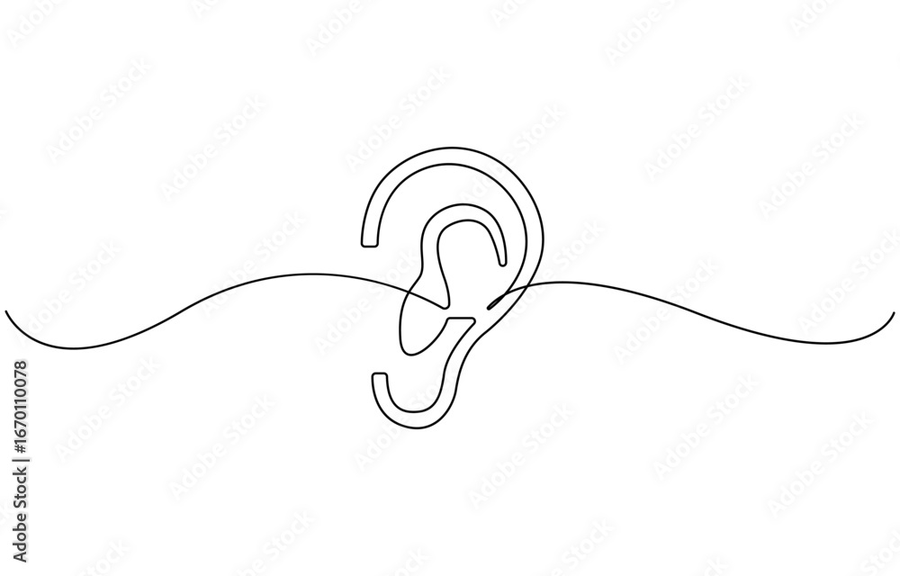 Obraz premium human ear continuous one line drawing illustration, vector.