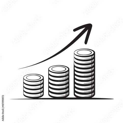 Illustration of stacked coins increasing in height with an arrow pointing upward to the right side