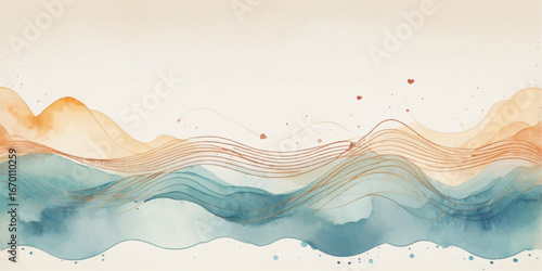 Abstract watercolor wave pattern of fresh blue liquid and a splash of ocean light