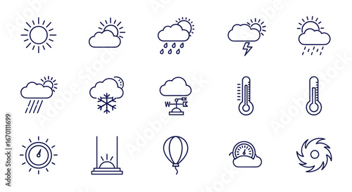 Collection of weather forecast icons depicting various weather conditions