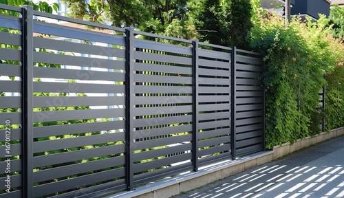 Modern metal fence with shutters blinds