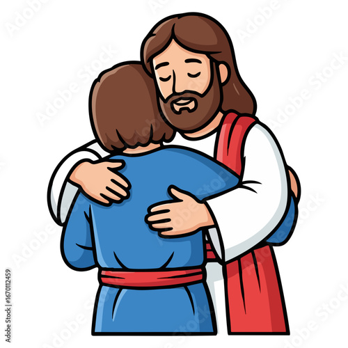 Jesus Hugging a person , feeling love and care, in the arms of the savior.