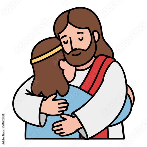 Jesus Hugging a person , feeling love and care, in the arms of the savior.