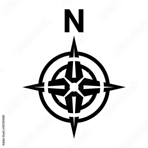 Black north direction symbol . Flat compass sign for map	