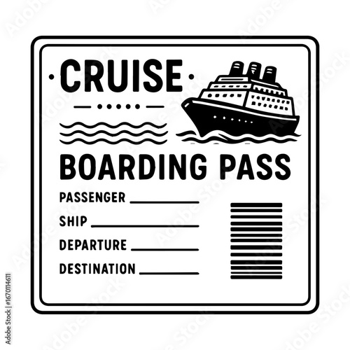 Cruise boarding pass ticket stub icon with transparent background travel vacation cruise ship entry pass
