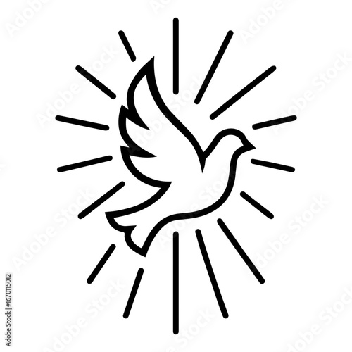 Confirmation dove with rays icon with transparent background Christian sacrament illustration
