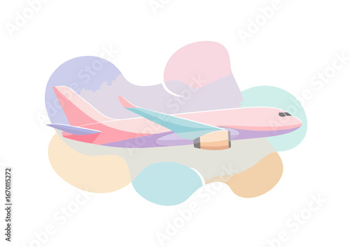 Stylized yellow airplane flying in a clear blue sky, vector illustration 
