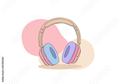 Stylized yellow headphones on a light blue background, vector illustration 