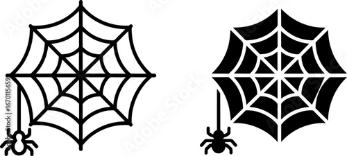 Spooky spider and web icons for Halloween design projects and scary themes