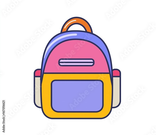 Colorful Patchwork Backpack Icon, Minimalist Linear Style for Education, Travel, Cultural & Creative Design
