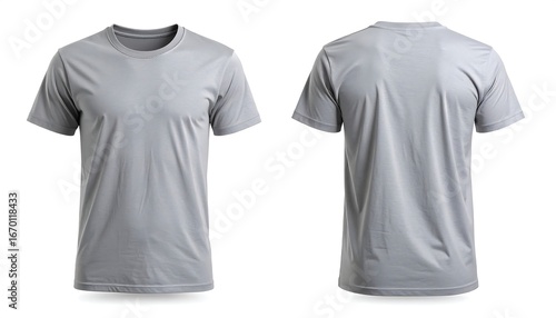 Front and back view of a light gray t-shirt mockup