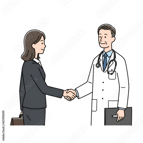 Doctor and Businesswoman Handshake Agreement Partnership Cooperation Medical