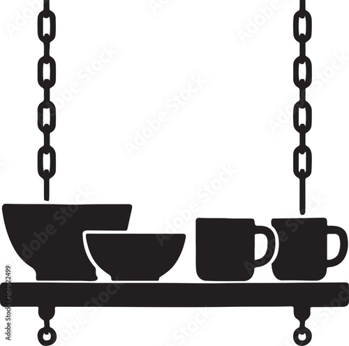 Hanging Cups and Cutlery – Monochrome Kitchen Icon Design