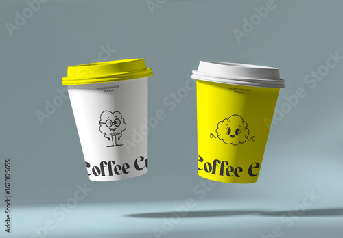 Floating Isolated Paper Coffee Cup Mockup