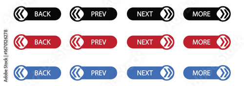 Back, Previous, More and next navigation button icon set.
