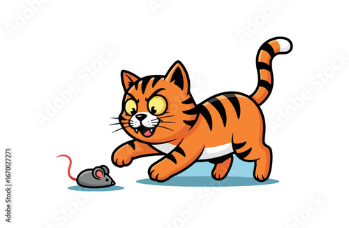 Cartoon cat hunting mouse