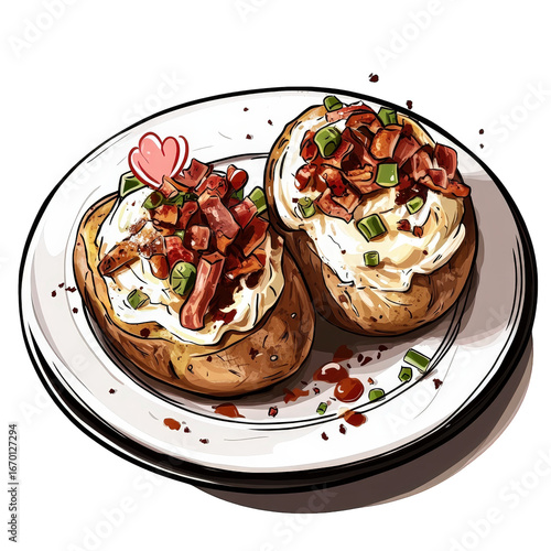 Wallpaper Mural Two baked potatoes with bacon and cream isolated on transparent background Torontodigital.ca