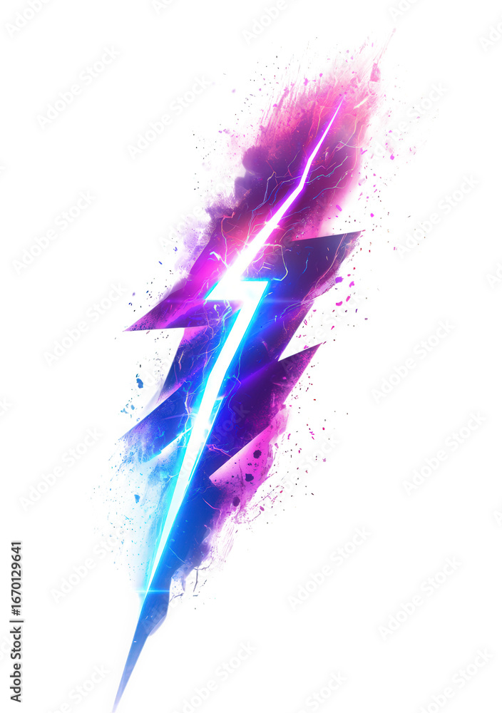Obraz premium Vibrant neon lightning bolt isolated on transparent background, a striking abstract design