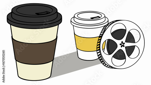 Coffee Cups and Film Reel Illustration.