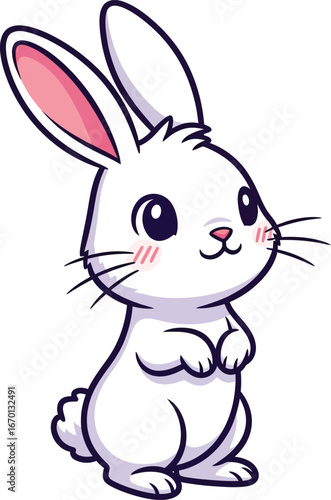 Cute cartoon white rabbit illustration.