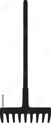 Rake silhouette vector, editable EPS, ideal for gardening, landscaping, and outdoor maintenance.