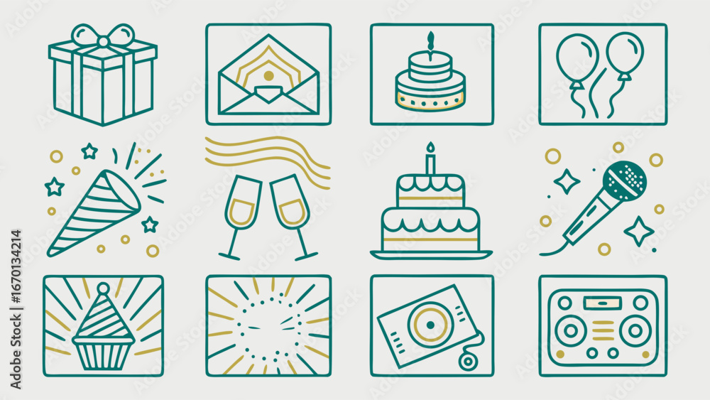 Naklejka premium Celebration Icons Set.