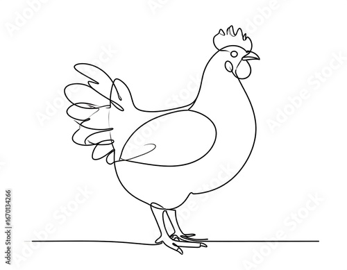 Single line drawing of a chicken