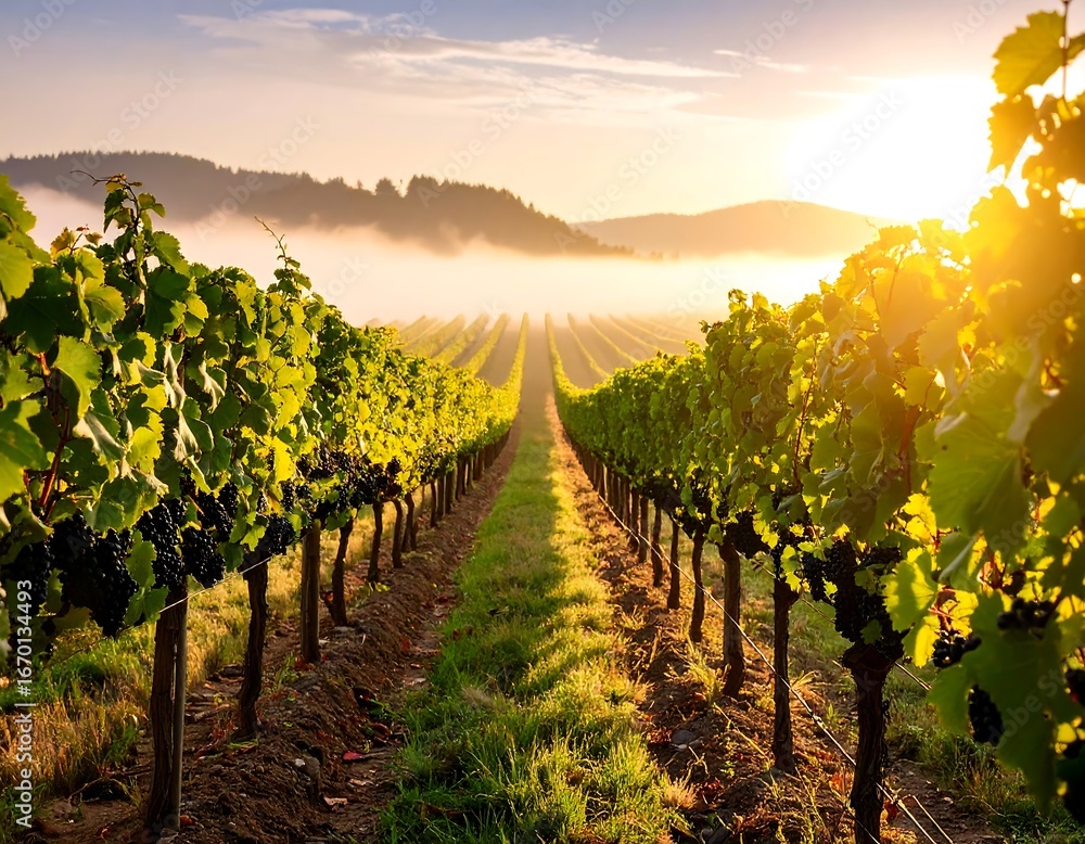 Naklejka premium Vineyard sunrise vista