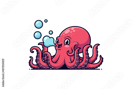 Cute cartoon octopus blowing bubbles