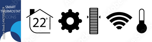 Collection of smart thermostat icons depicting temperature and settings