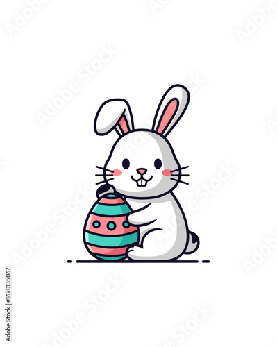 Cute cartoon rabbit holding easter egg