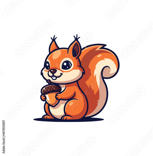 Cute cartoon squirrel holding acorn