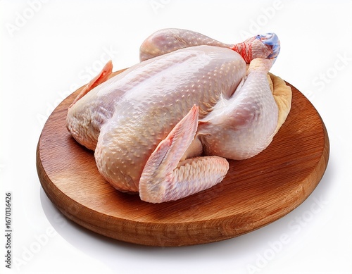 raw whole chicken on a white isolated background ready for cooking or preparation