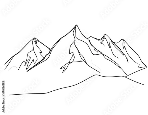 Single line drawing of mountain range