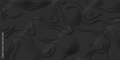 paper cut 3d render topography abstract, beautiful black Background. geometric map relief texture with curved layers and shadow. Realistic papercut decoration textured with wavy vector design.