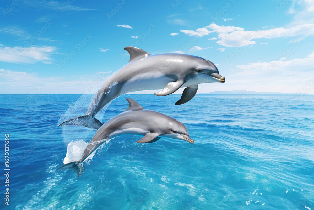 Naklejka premium Dolphins jumping animal wildlife nature remix