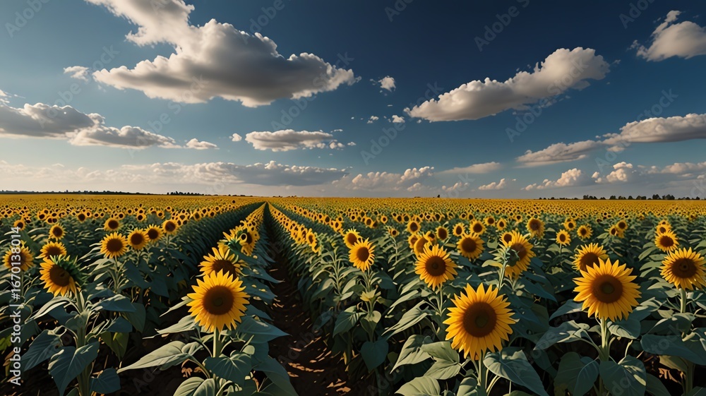 Fototapeta premium sunflower field with blue sky