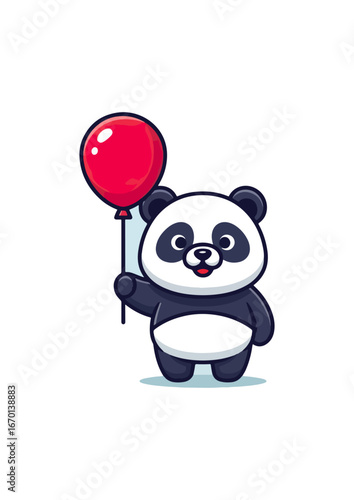 Cute panda holding red balloon illustration