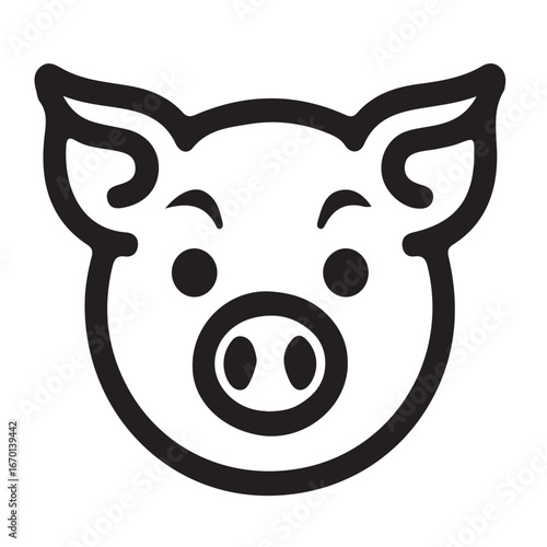 A vector illustration of a funny pig cartoon pet head with a smiling animal face