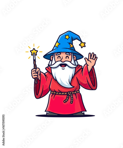 Friendly cartoon wizard character illustration