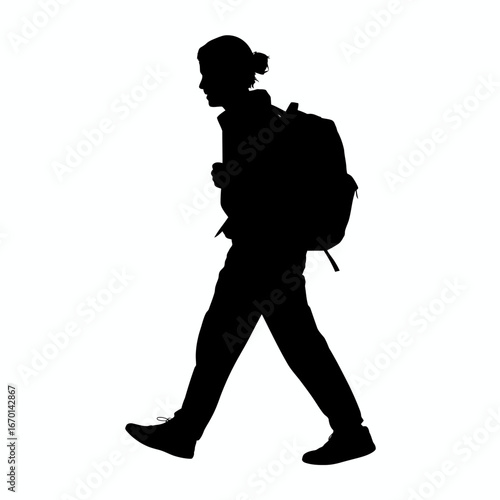 Silhouette of a person with a backpack walking