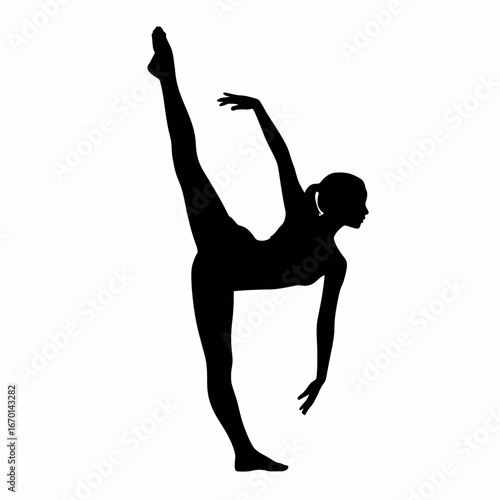Silhouette of a graceful dancer performing an arabesque pose