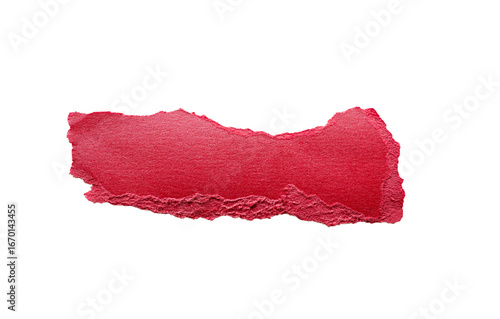 Foto Fragmento de papel rojo rasgado con textura fibrosa sobre fondo aislado
