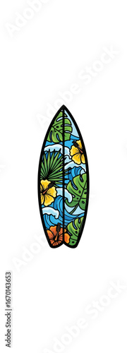 Surfboard tropical design graphic