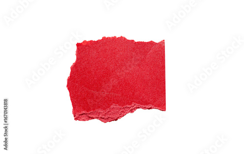 Canvastavla Fragmento de papel rojo rasgado con textura y bordes irregulares sobre fondo tra