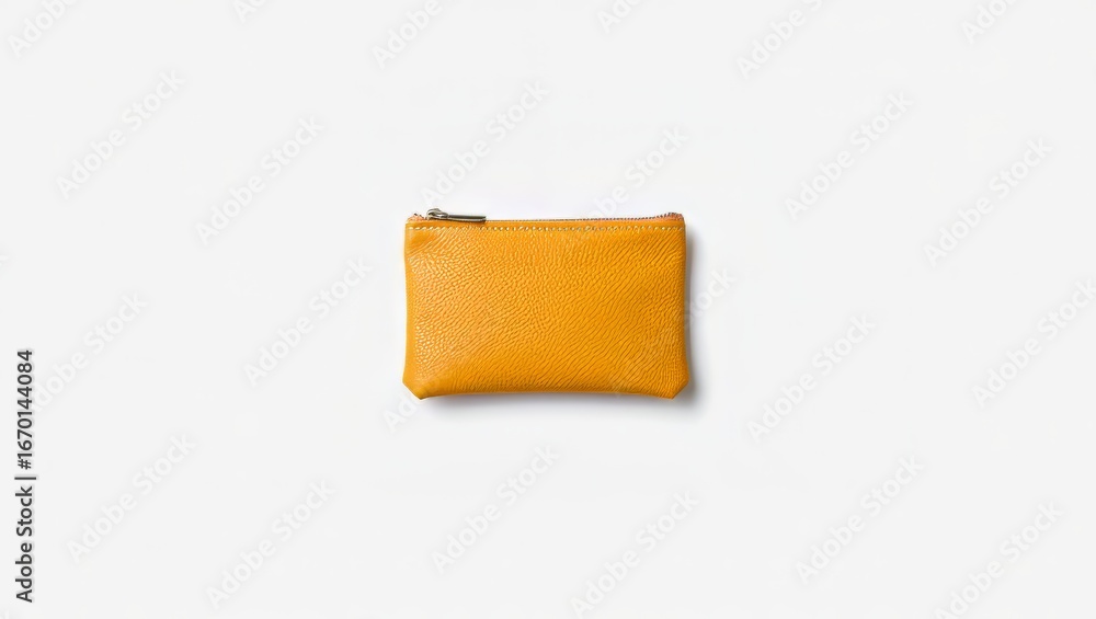 Obraz premium Bright yellow pouch with zipper isolated on white background