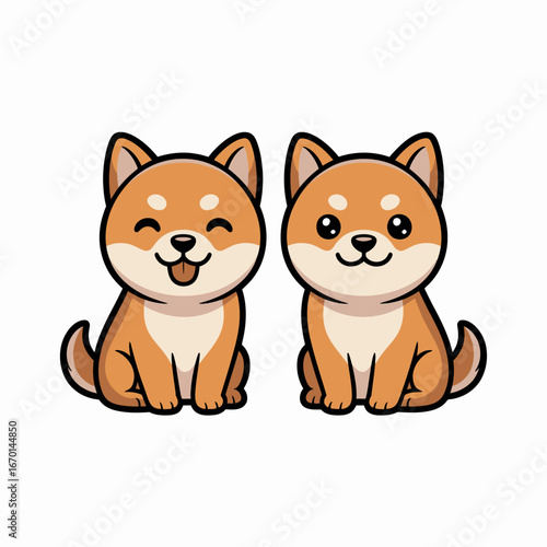 Two adorable cartoon shiba inu puppies sitting together
