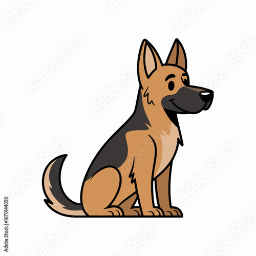 Cute cartoon german shepherd dog sitting and looking alert