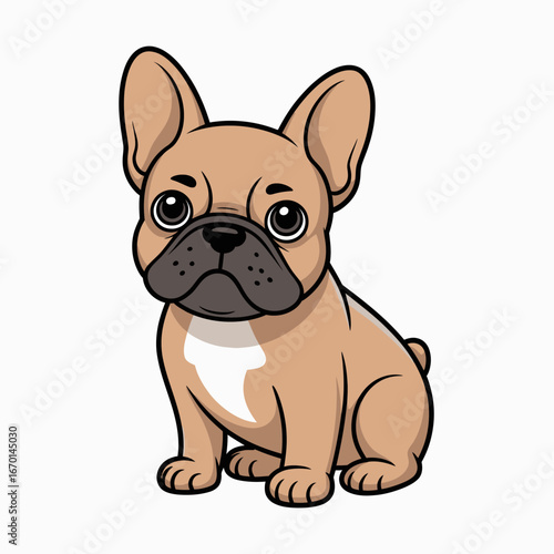 Adorable cartoon french bulldog sitting and looking forward