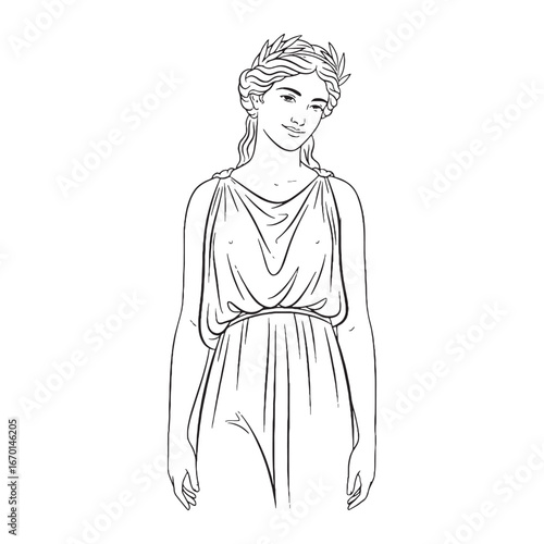 Agriculture Demeter Line Art – Wheat Basket Vector Illustration Fertility Goddess Drawing – Demeter Drawing – Line Art Drawing of Demeter – Demeter Icon – Greek Goddess Vector